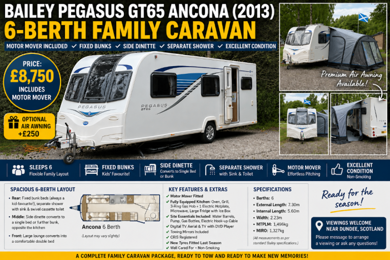 🌟 BAILEY PEGASUS GT65 ANCONA (2013) – SPACIOUS 6-BERTH FAMILY CARAVAN 