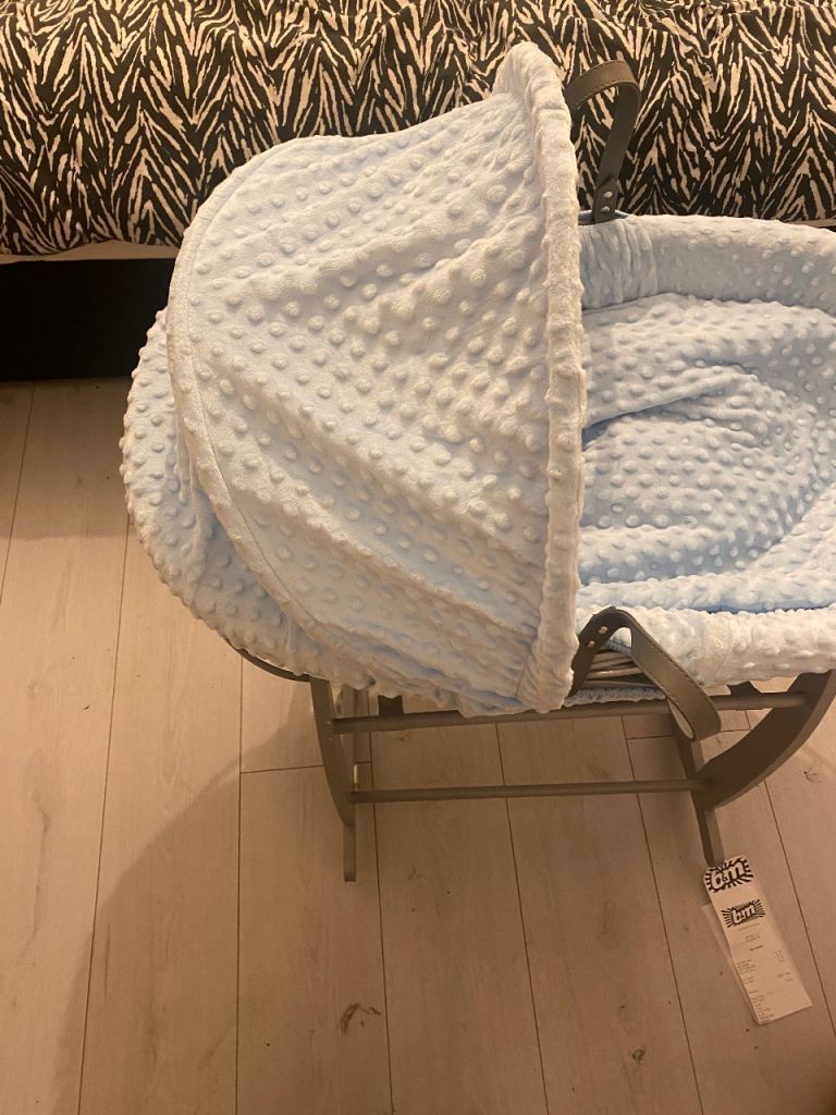 Grey clair de lune Moses basket & grey stand 