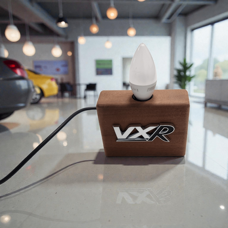 Metal Silver Black VXR Boot Badge Tailgate Vauxhall Emblem Lamp On Mahogany Base - Automotive Decor