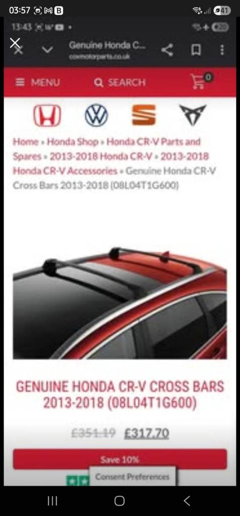 Honda CRV MK4 OEM Roof Bars with screws 