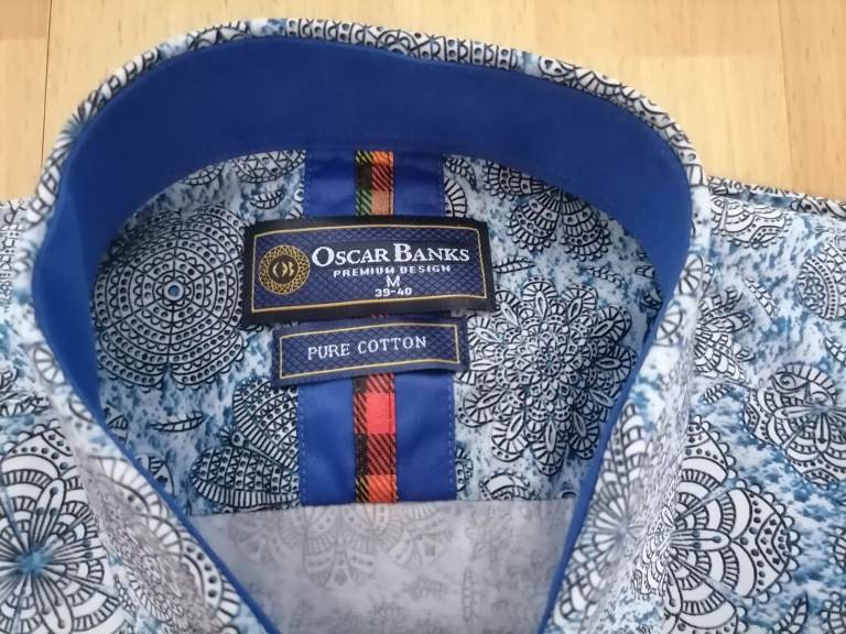 Designer OSCAR BANKS Luxury Pure Cotton Shirt. N. Mint Cond. Size : M ( 39 - 40)