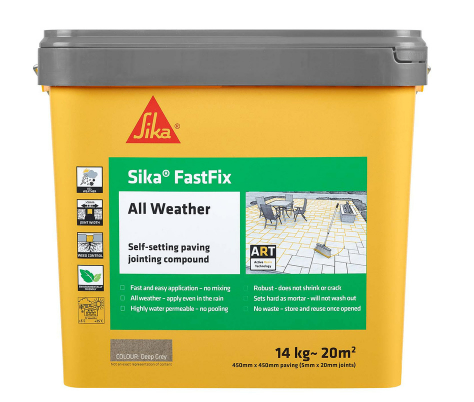 Half tub of Sika FastFix all weather Colour Deep Grey.