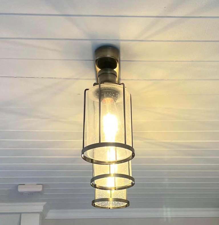Dimmable Industrial Style Antique Brass 3 Light Semi-Flush Ceiling Light