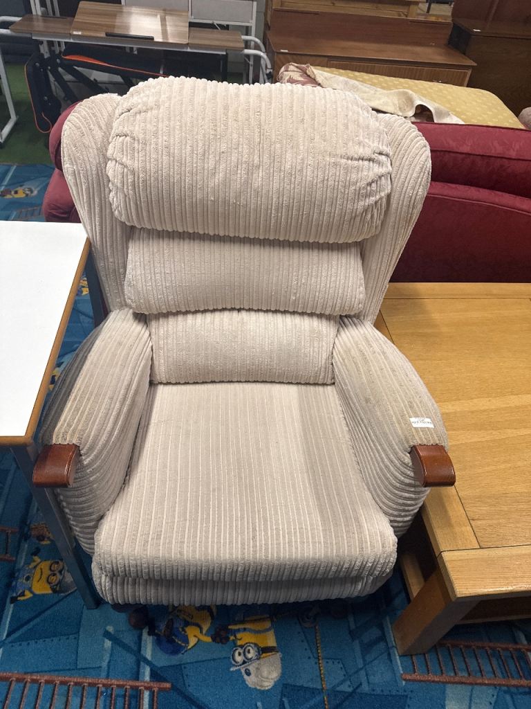 Comfy Beige Corduroy Armchair – Good Condition