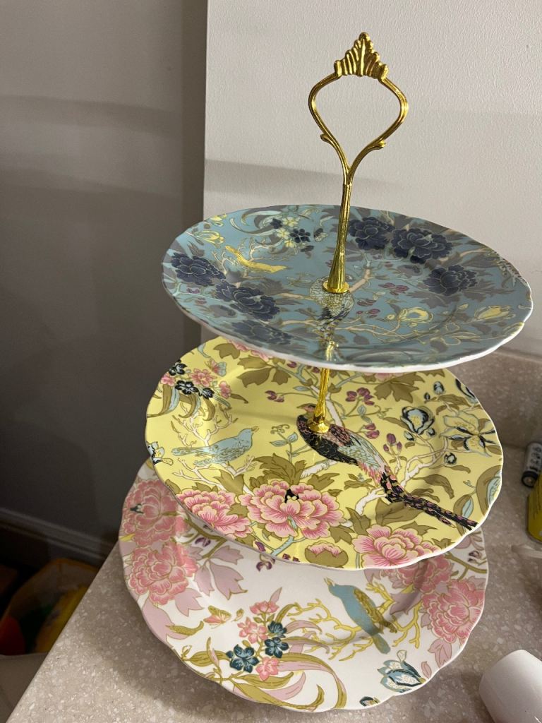 New Butterfly Home 3-Tier Cake Stand – Floral & Bird Design