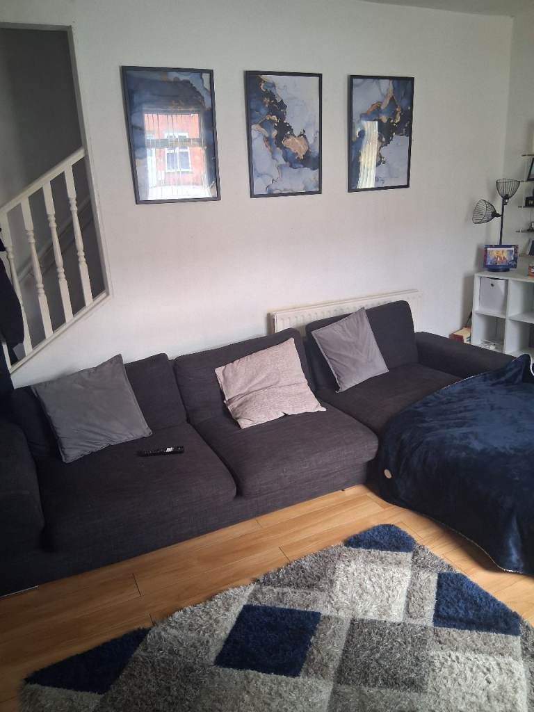 Large Black Fabric Sofa – Good Condition, Comfortable