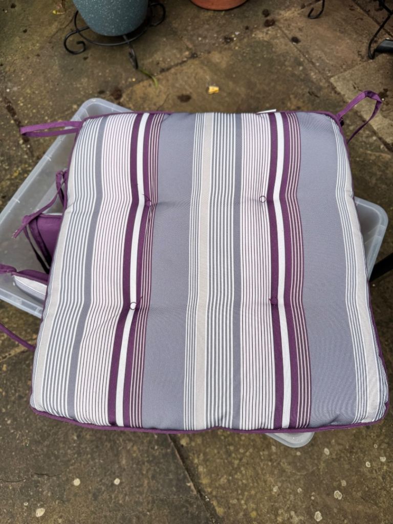 Garden seat cushions x6 Grey & Purple