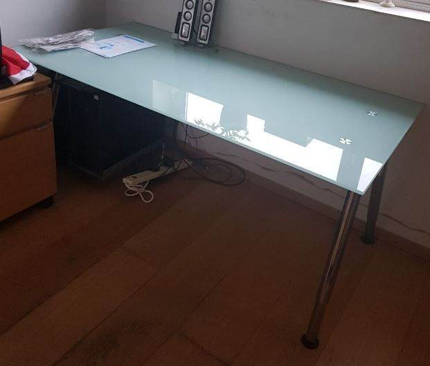 image for Ikea Galant Desk - White Glass Top 160cm Chrome Base FREE DELIVERY 109