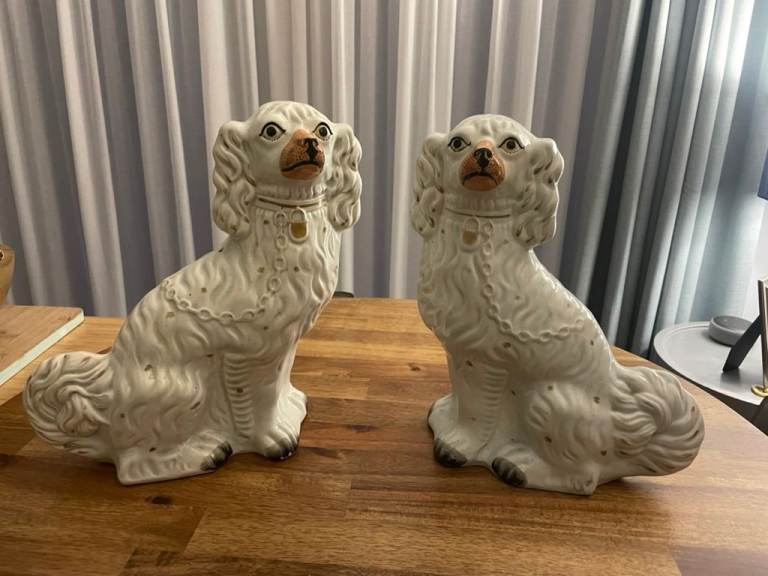 Large Pair of Victorian Seated Staffordshire Spaniel Dogs