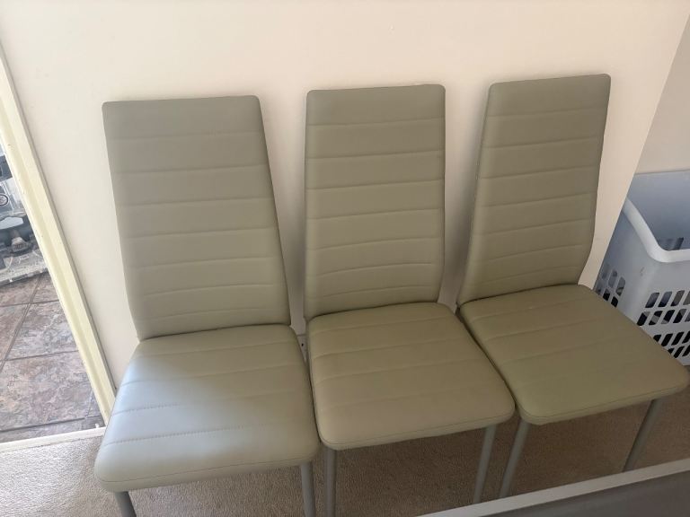 Dining Table and 3 Chairs Set – Grey Glass Top, Good Condition