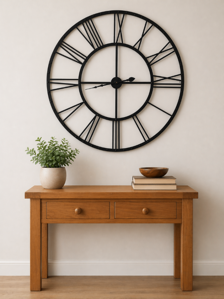 XL metal clock and double draw console table 