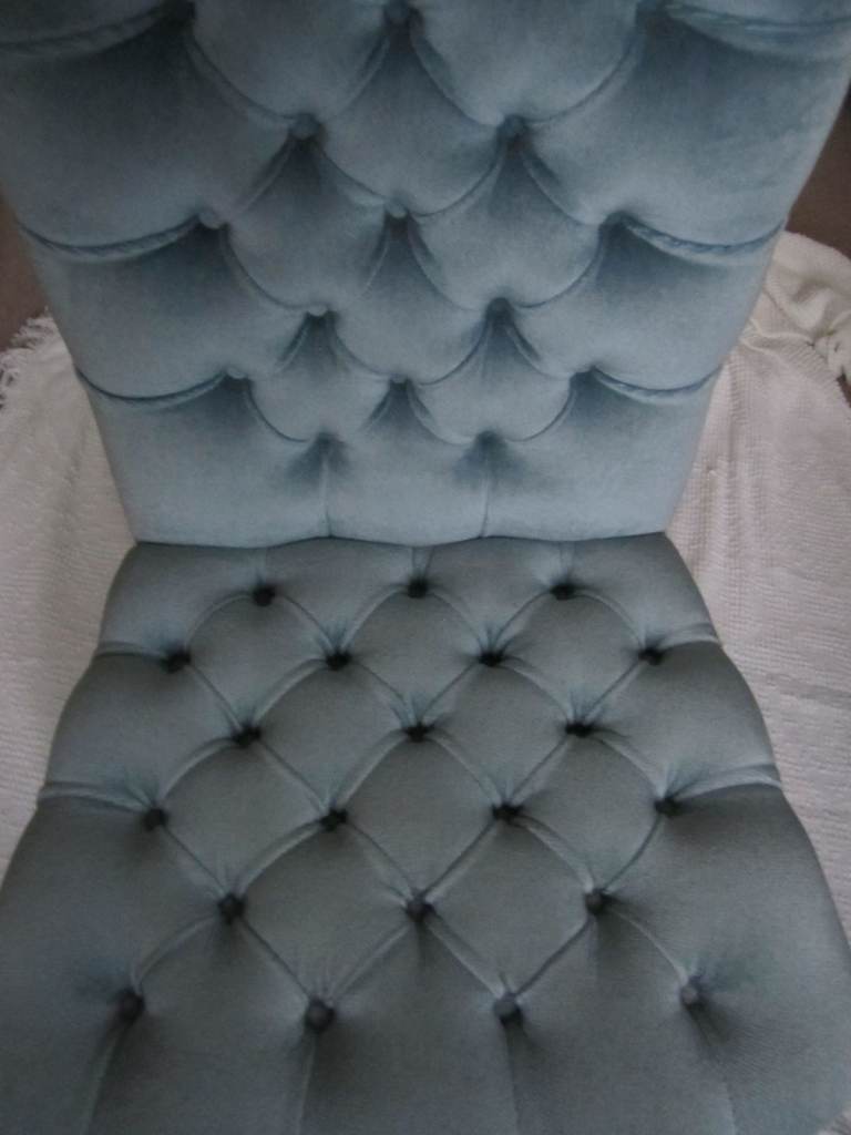 Vintage Retro duck Blue Low Bedroom Dressing Table Chair Boudoir Velvet Tassel.  