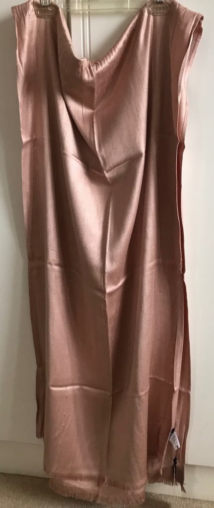Unused 100% Viscose Scarf, Jones New York, in blush pink with silver metallic thread