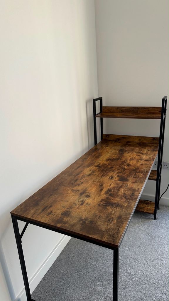 CubiCubi Computer Desk – Rustic Brown and Black Metal Frame