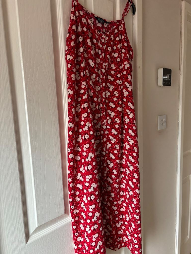 Superdry Red Floral Midi Dress Womens UK Size 16