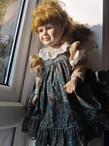 porcelain doll green dress Vintage Victorian in a Christmas Holiday Doll Lovely Porcelain Doll in Green