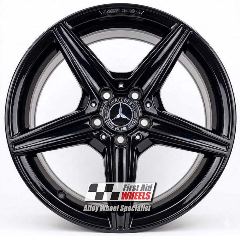 R355BG Swap MERCEDES C CLASS 4x 18'' GENUINE AMG 5 SPOKE GLOSS BLACK ALLOY WHEELS