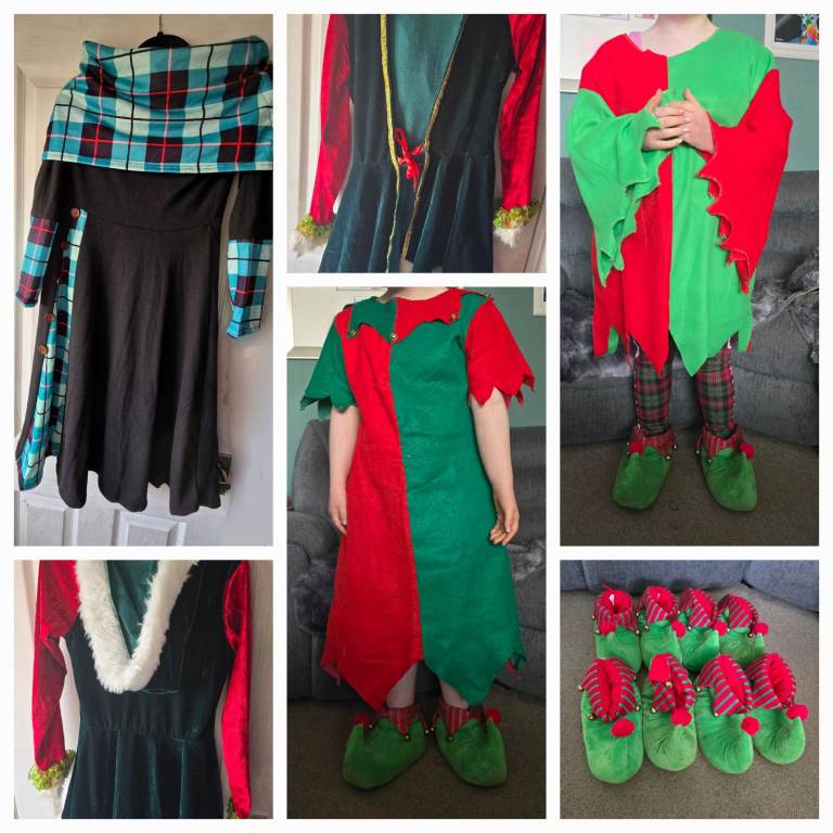5 x Kids Christmas Elf Costumes plus Accessories 
