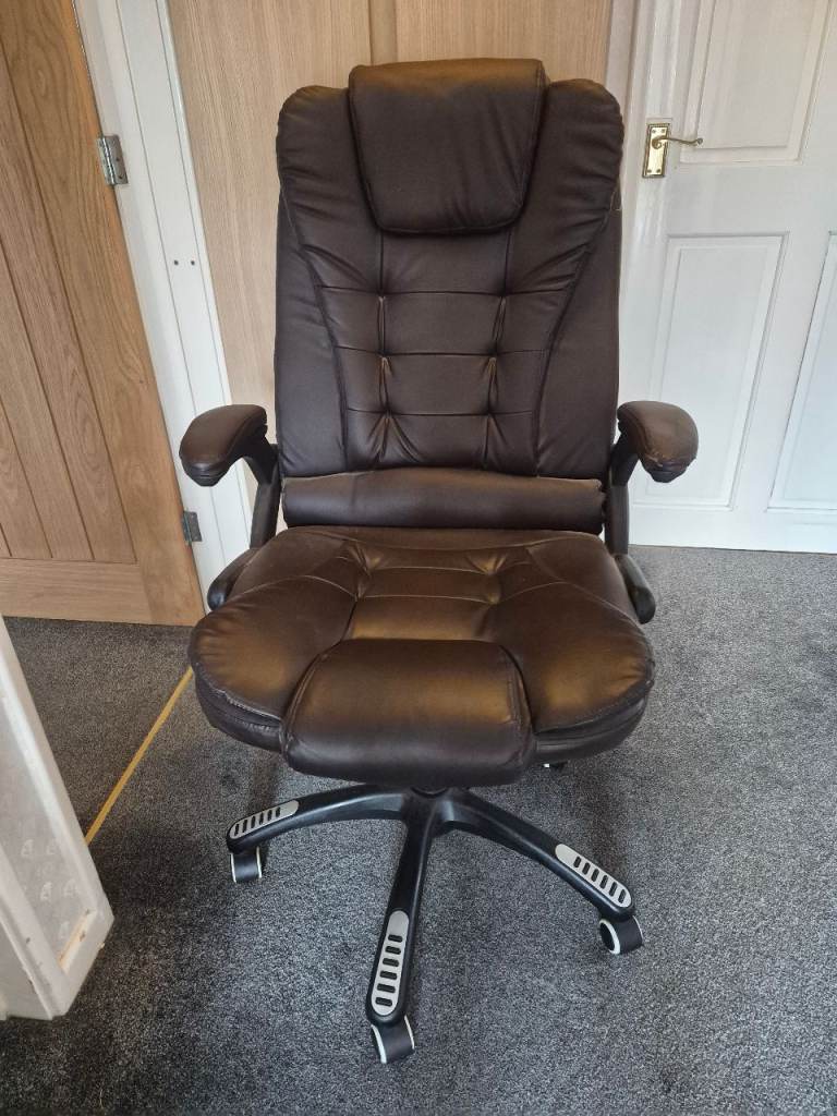 Brown Leather Office Chair with Wheels – Good Condition