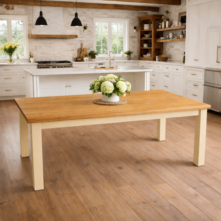 Natural Chunky Oak Square Leg Wood Finish Dining Table Painted Finish - Free Delivery 