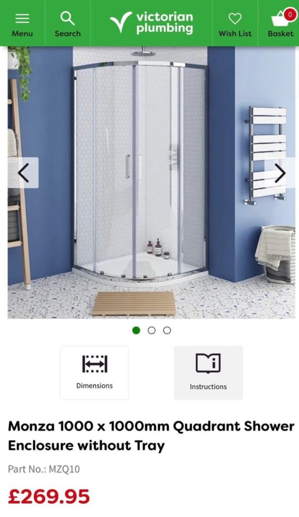 Quadrant shower enclosure 1000 x 1000 