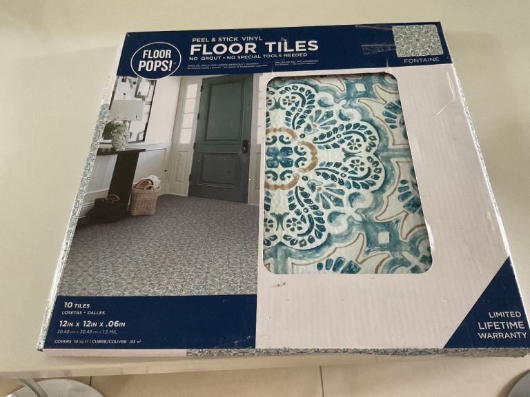 Stick on Blue patterned Floor Tiles 