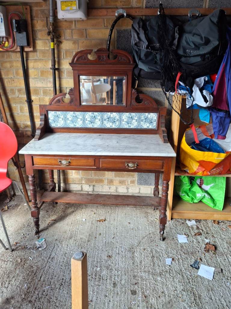 victorian wash stand with tiled back