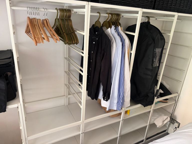 White Metal Open Wardrobe Storage System with Shelves and Hanging Rails Jonaxel