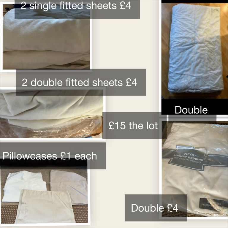 Single and double fitted sheets and pillowcases 