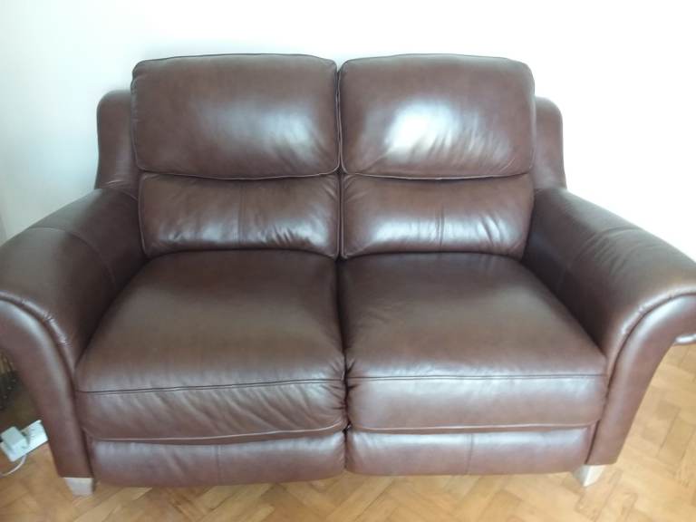 Brown Leather Two-Seater Sofa – Good Condition