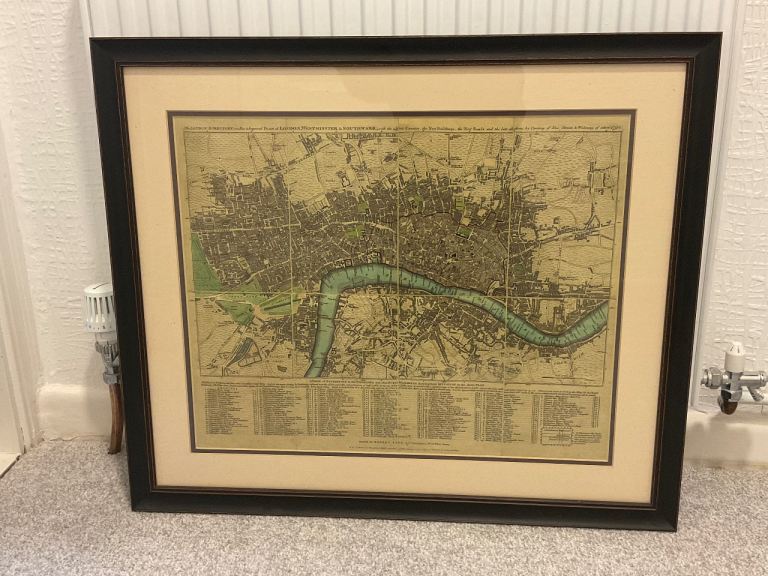 Framed Replica Map Print of Old London Fleet Street Westminster Southwark from Smoke Free Home