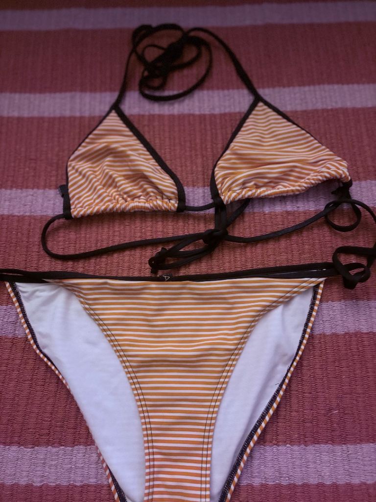 Orange and White Striped Bikini – Good Condition
