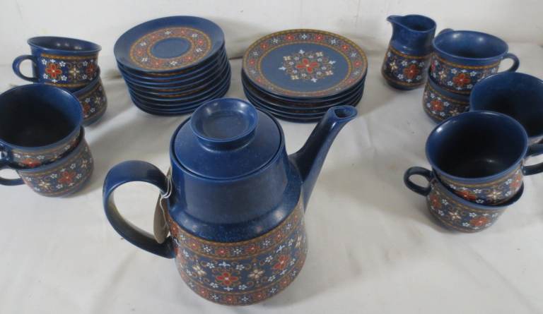 image for Vintage Blue Pattern German Bavarian Tea Set - 10 Cups/Saucers/Plates/Teapot/Milk Jug etc