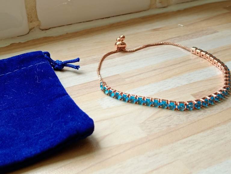 Rose Gold Blue Stone Tennis Bracelet 