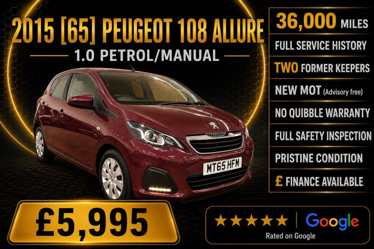 2015 Peugeot 108 1.0 Active 5dr HATCHBACK Petrol Manual