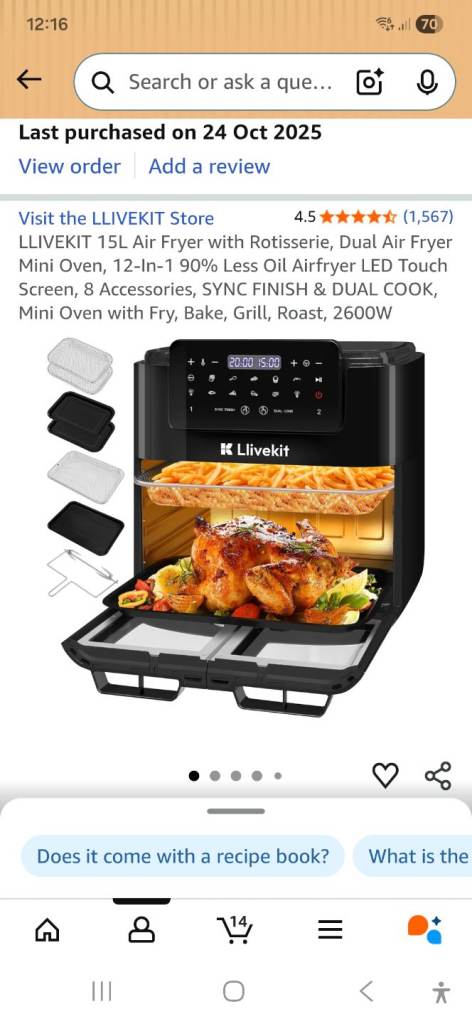 15 Litre Dual Air Fryer Mini Oven with Rotisserie 