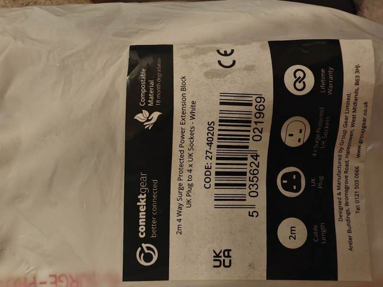 2 meter 4x extension lead