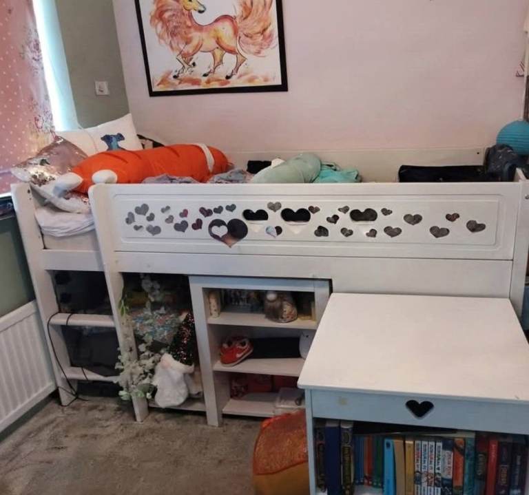 White Wooden Mid Sleeper Bed with Storage – Good Condition