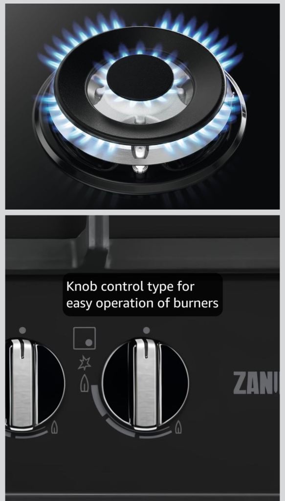 Zanussi ZGNN645K 4 burner with wok gas hob - black 60 cm, LPG convertible