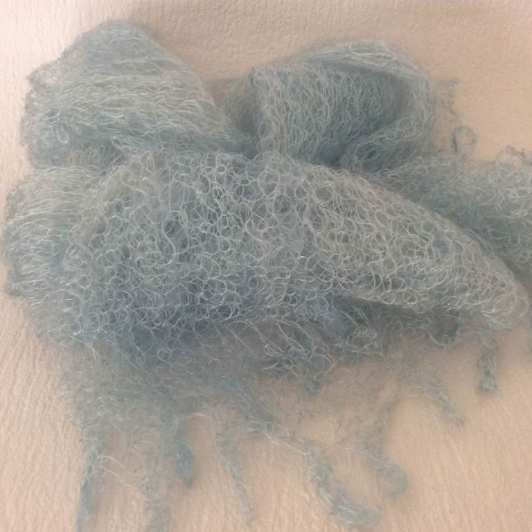 100% Wool scarf – Light blue lacy écharpe - Russian handmade - 175x37cm - New