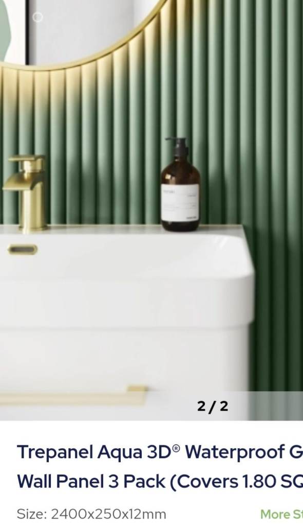 Wall Panel Shower bathroom Waterproof Green Fluted 3 Pack Aqua 3D® (Covers 1.80 SQM) 2400x250x12mm