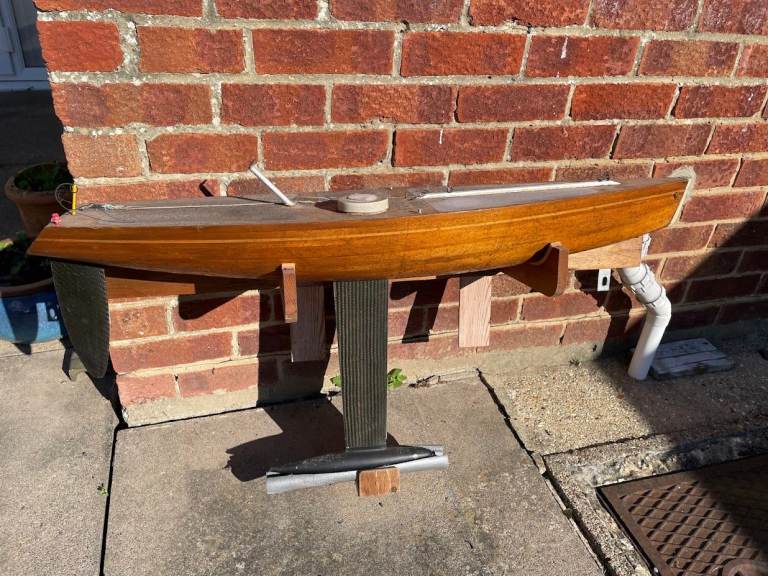 Vintage Wooden Model Sailboat with Two Sails