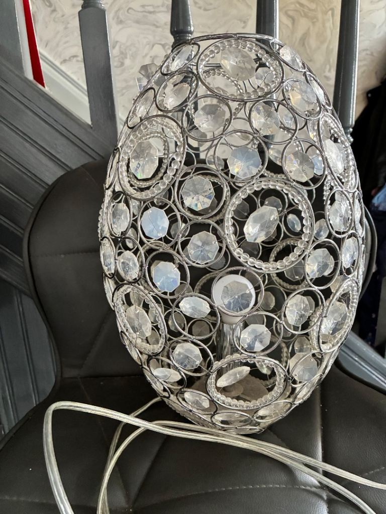 2 Stylish Crystal Effect Table Lamps – Silver Finish
