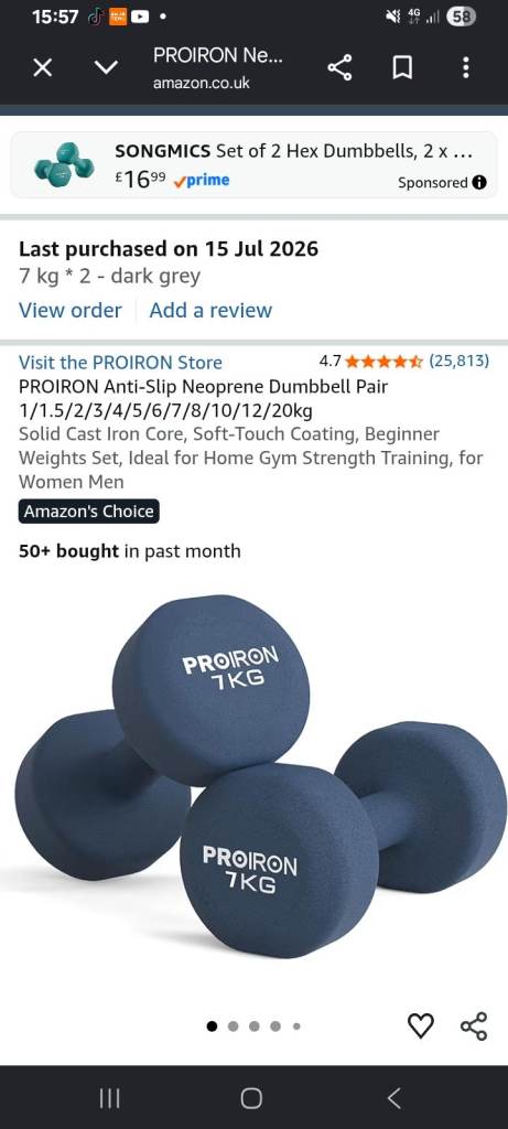 PROIRON 7KG Dumbbells Pair – Dark Grey, Neoprene Coated