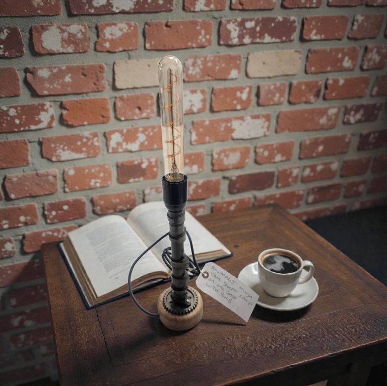 Handmade Kawasaki Ninja Cam Shaft Lamp On Oak Base & Bulb - Automotive Decor