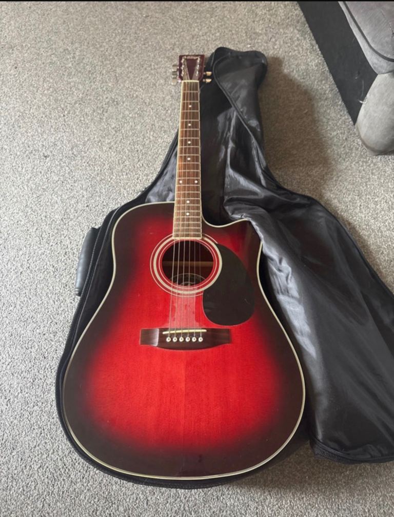 Vintage V400N Acoustic Guitar with EQ-505R Preamp and Gig Bag