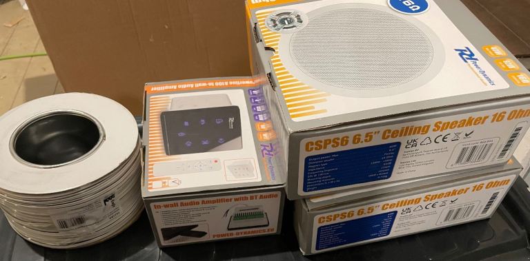 Brand new ceiling speakers, amplifier and cable