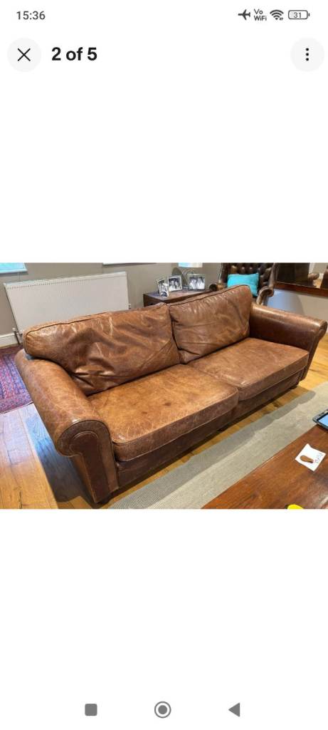 Quality Michael Tyler sofa purchased from Heals  in brown aniline distressed leather