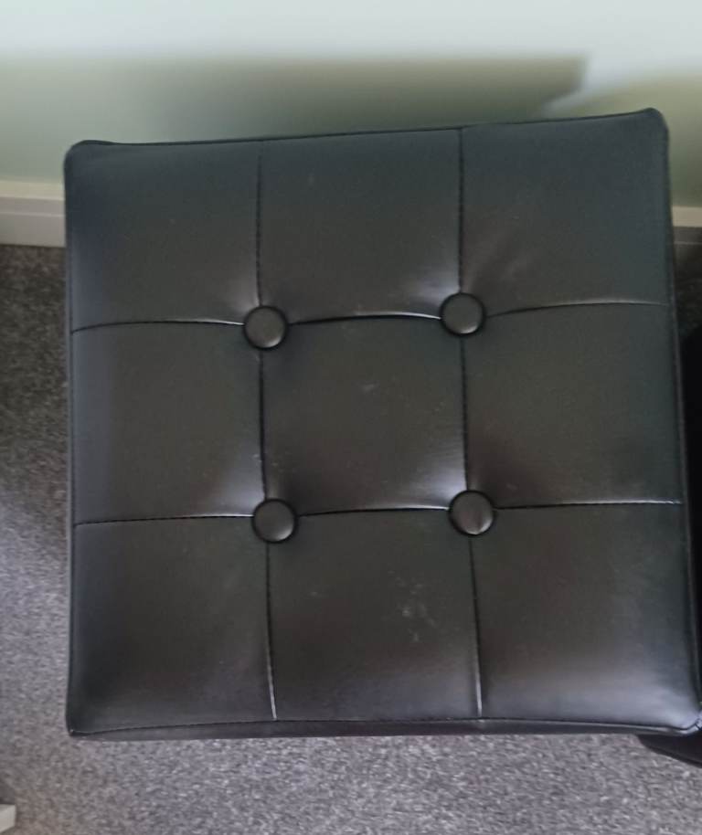 Black Faux Leather Square Storage Stool – Good Condition