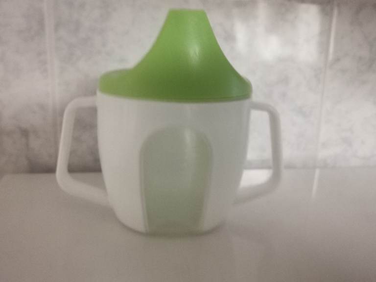 Baby Sippy Cup with Handles – White and Green, Good Condition